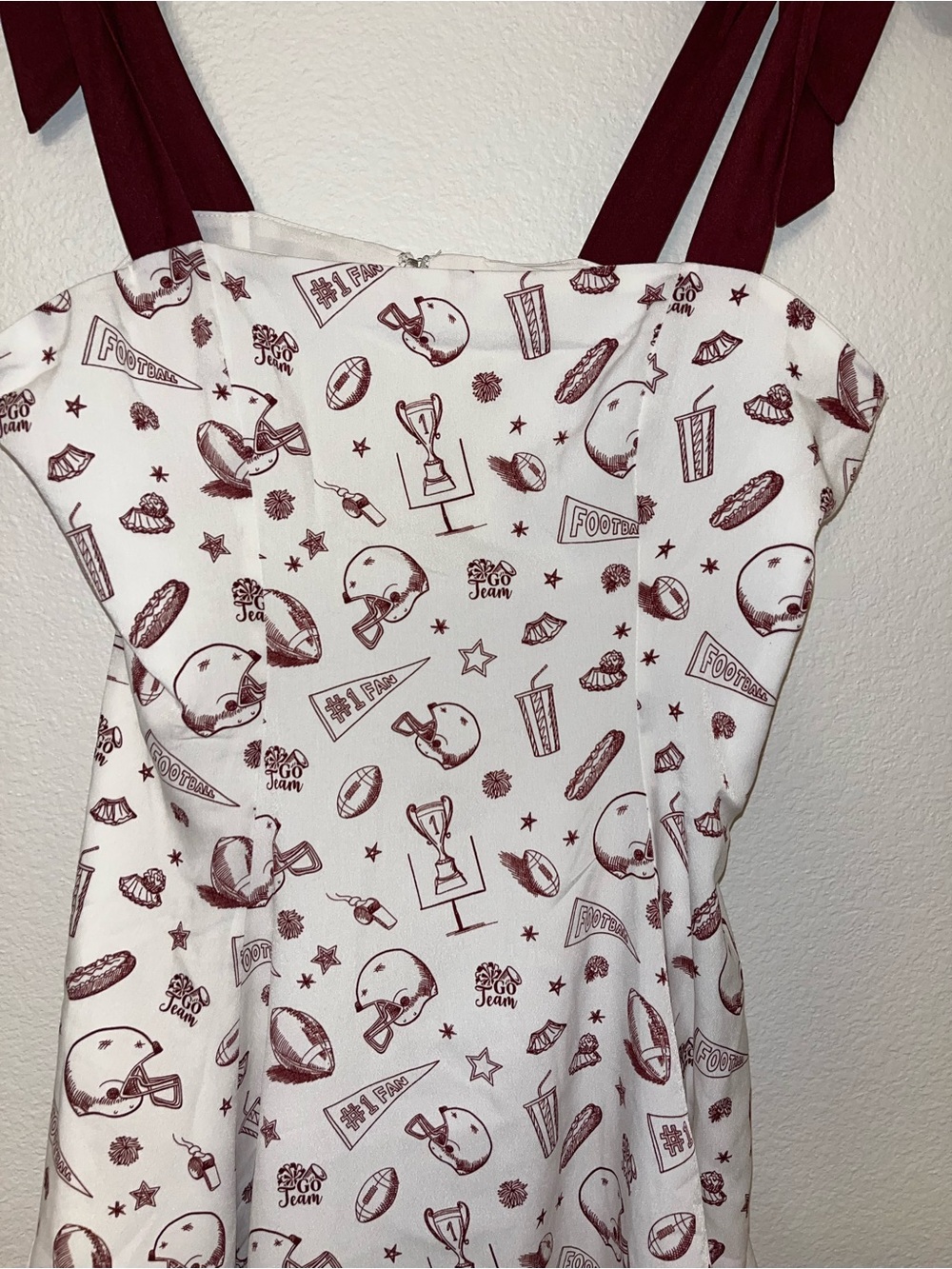 NWT Francesca’s Football Print Mini Dress Bow Strap Coquette Size M - Picture 3 of 7